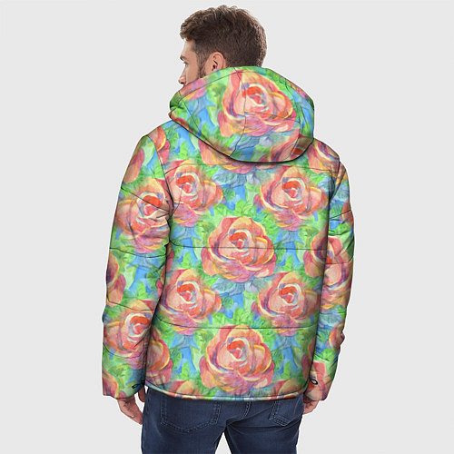 Мужская зимняя куртка Алые розы акварель / 3D-Светло-серый – фото 4