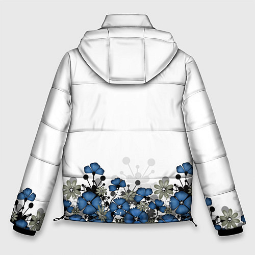 Мужская зимняя куртка Синий цветочный узор -кайма / 3D-Светло-серый – фото 2
