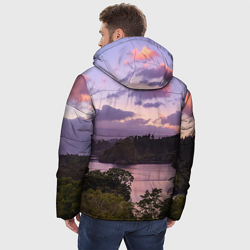 Мужская зимняя куртка Пейзаж вечерней реки и леса / 3D-Красный – фото 4