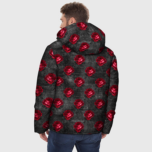 Мужская зимняя куртка Красные бутоны цветов / 3D-Красный – фото 4