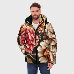 Куртка зимняя мужская Цветы в стиле рококо, цвет: 3D-черный — фото 2