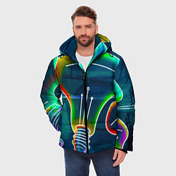 Куртка зимняя мужская Неоновые лампы - коллаж, цвет: 3D-красный — фото 2