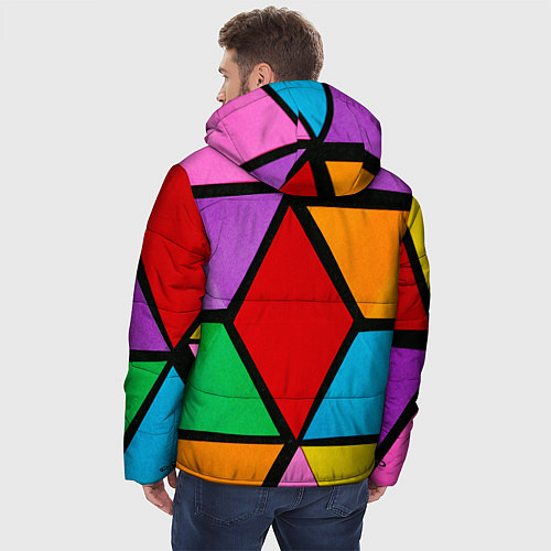 Мужская зимняя куртка Множество разноцветных ромбов / 3D-Светло-серый – фото 4