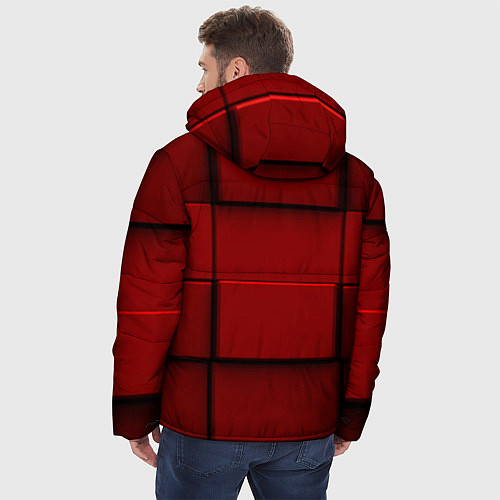 Мужская зимняя куртка Абстрактная красные кубики-стена / 3D-Красный – фото 4
