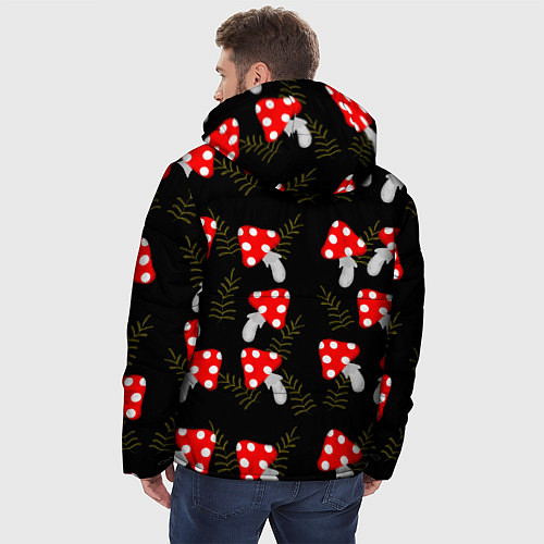 Мужская зимняя куртка Мухоморы на черном фоне / 3D-Красный – фото 4
