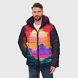 Куртка зимняя мужская Синтвейв неоновые горы на закате, цвет: 3D-красный — фото 2