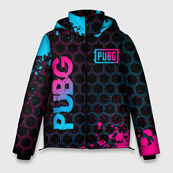 Куртка зимняя мужская PUBG - neon gradient: надпись, символ, цвет: 3D-черный