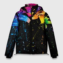 Куртка зимняя мужская Цветные лилии, цвет: 3D-черный