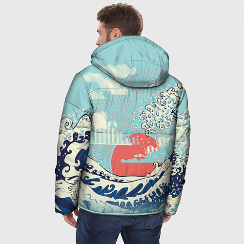 Мужская зимняя куртка Морской пейзаж с большими волнами на закате / 3D-Красный – фото 4