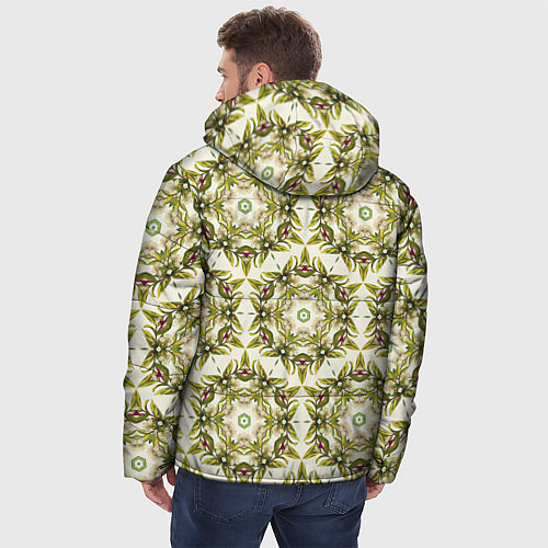 Мужская зимняя куртка Цветы абстрактные зелёные / 3D-Красный – фото 4