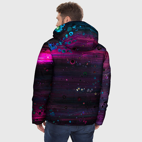 Мужская зимняя куртка Фиолетовые абстрактные волны и камни / 3D-Красный – фото 4