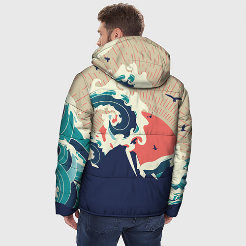 Мужская зимняя куртка Большая океанская волна и силуэт пустынного остров / 3D-Светло-серый – фото 4