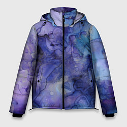 Куртка зимняя мужская Акварельная абстракция в синих тонах, цвет: 3D-черный