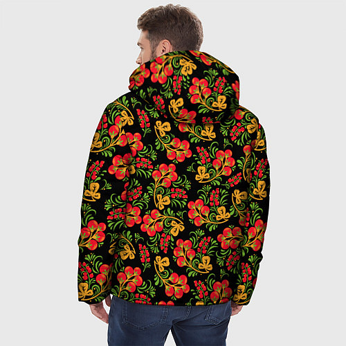 Мужская зимняя куртка Красивая хохломская роспись / 3D-Красный – фото 4