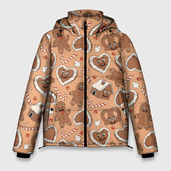 Куртка зимняя мужская Новогодний паттерн с печеньем, цвет: 3D-светло-серый