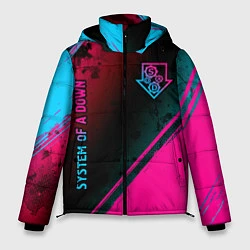 Куртка зимняя мужская System of a Down - neon gradient: надпись, символ, цвет: 3D-черный