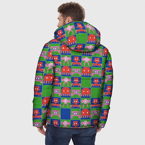 Мужская зимняя куртка Пиксельный рисунок поп арт / 3D-Красный – фото 4