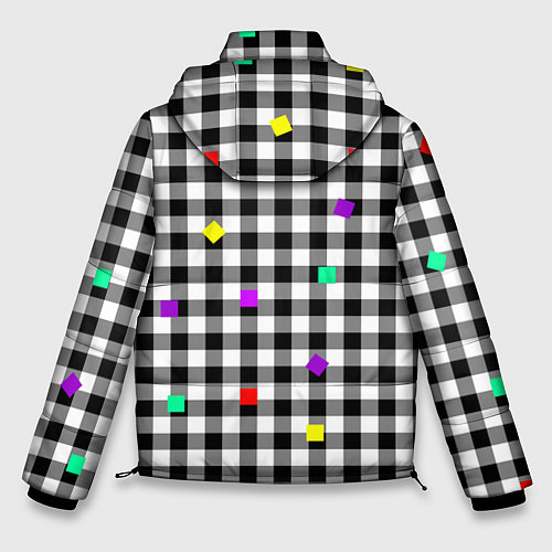 Мужская зимняя куртка Черно-белая клетка с цветными квадратами / 3D-Светло-серый – фото 2