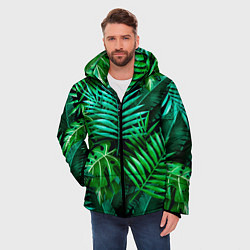 Куртка зимняя мужская Тропические растения - текстура, цвет: 3D-светло-серый — фото 2