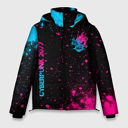 Куртка зимняя мужская Cyberpunk 2077 - neon gradient: надпись, символ, цвет: 3D-черный