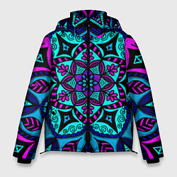 Куртка зимняя мужская Яркая цветная мандала, цвет: 3D-черный