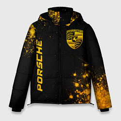 Куртка зимняя мужская Porsche - gold gradient: надпись, символ, цвет: 3D-черный