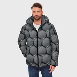 Куртка зимняя мужская Стальные шестигранники на сером фоне, цвет: 3D-светло-серый — фото 2