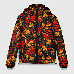 Куртка зимняя мужская Красная рябина хохломой, цвет: 3D-черный