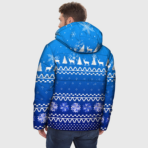 Мужская зимняя куртка Новогодний узор на синем фоне / 3D-Светло-серый – фото 4