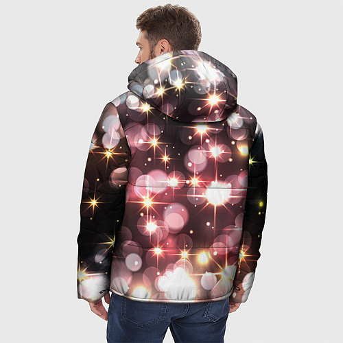 Мужская зимняя куртка Сияние розовых и золотых блесток на черном фоне / 3D-Светло-серый – фото 4