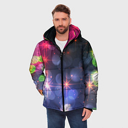 Куртка зимняя мужская Поп арт неоновые звезды космического неба, цвет: 3D-красный — фото 2