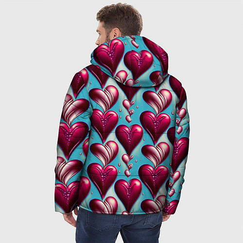 Мужская зимняя куртка Паттерн красные абстрактные сердца / 3D-Красный – фото 4