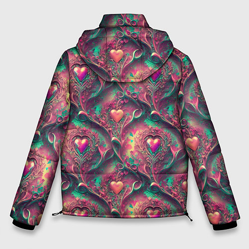 Мужская зимняя куртка Паттерн сердца и узоры / 3D-Светло-серый – фото 2