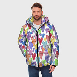 Куртка зимняя мужская Разноцветные сердечки Калейдоскоп, цвет: 3D-красный — фото 2