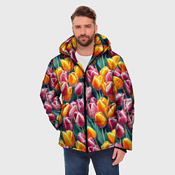 Куртка зимняя мужская Роскошные тюльпаны, цвет: 3D-красный — фото 2