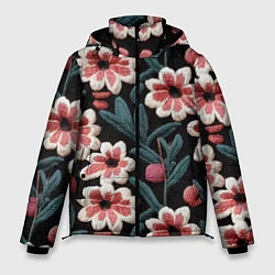 Куртка зимняя мужская Эффект вышивки цветы, цвет: 3D-черный