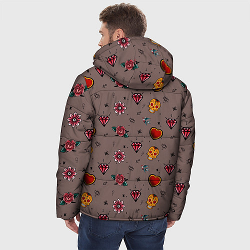Мужская зимняя куртка Паттерн с татуировками в стиле олдскул / 3D-Красный – фото 4