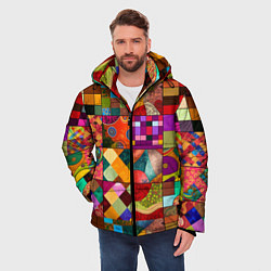 Куртка зимняя мужская Лоскутное шитье, пэчворк из нейросети, цвет: 3D-красный — фото 2