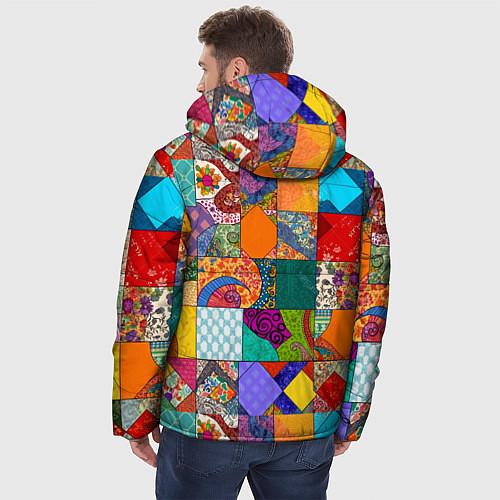 Мужская зимняя куртка Разноцветные лоскуты / 3D-Красный – фото 4