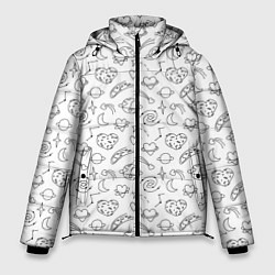 Куртка зимняя мужская Дудлы с темой любви и космоса, цвет: 3D-черный