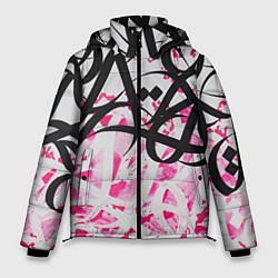 Куртка зимняя мужская Черно-розовая каллиграфия, цвет: 3D-черный
