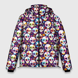 Куртка зимняя мужская Черепа абстрактный многоцветный узор, цвет: 3D-черный