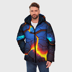 Куртка зимняя мужская Яркая неоновая лава, разломы, цвет: 3D-черный — фото 2