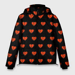 Мужская зимняя куртка Разбитые сердца на черном фоне