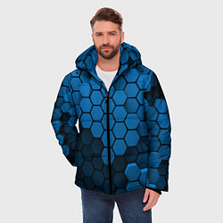 Куртка зимняя мужская Голубые соты абстракция, цвет: 3D-черный — фото 2
