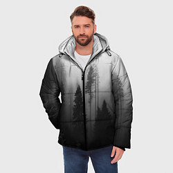 Куртка зимняя мужская Красивый лес и туман, цвет: 3D-черный — фото 2