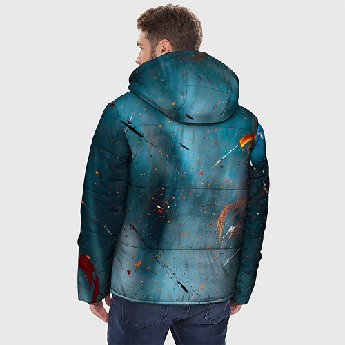 Мужская зимняя куртка Абстрактный синий туман, силуэты и краски / 3D-Красный – фото 4