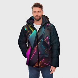 Куртка зимняя мужская Неоновые абстрактные полигоны, цвет: 3D-светло-серый — фото 2