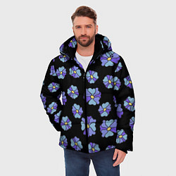 Куртка зимняя мужская Дудл цветы на черном - паттерн, цвет: 3D-черный — фото 2