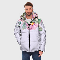 Куртка зимняя мужская Пастельные цветы акварелью - наверху, цвет: 3D-светло-серый — фото 2